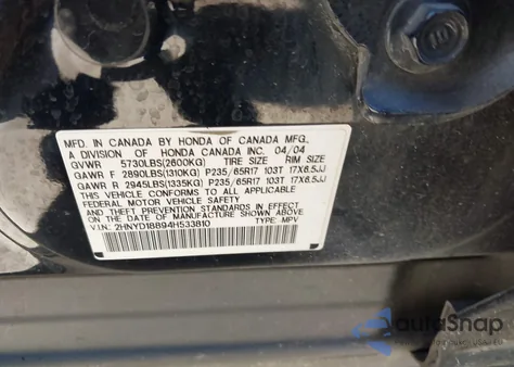 2004 Acura Mdx from USA, damaged, VIN 2HNYD18894H533810